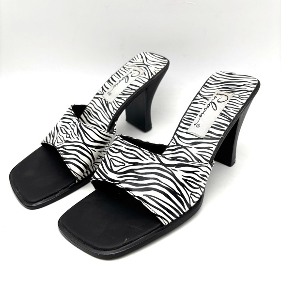 Vintage 90s Palornio Zebra Print Genuine Leather Block Heel Sandal Mules Size 7 - Picture 4 of 16